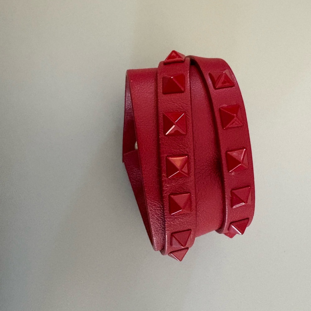 Valentino Garavani Red Pyramid Stud Bracelet